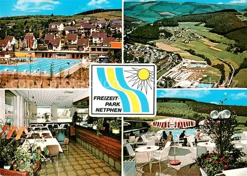 AK / Ansichtskarte Netphen Freizeitpark Freibad Fliegeraufnahme Restaurant Cafe Roth Terrasse Netphen