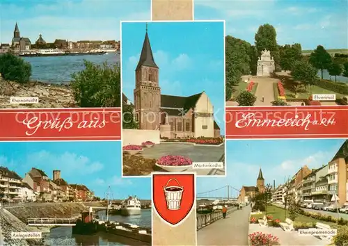 AK / Ansichtskarte Emmerich_Rhein Rheinansicht Martinikirche Ehrenmal Anlegestellen Rheinpromenade Emmerich Rhein