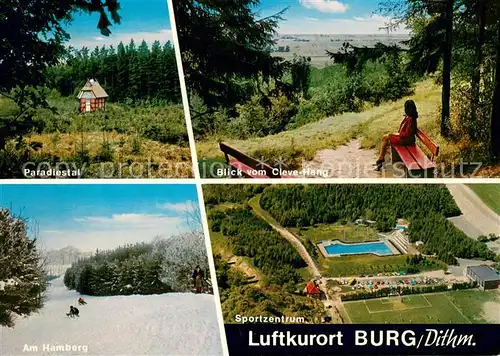 AK / Ansichtskarte Burg_Dithmarschen Paradiestal Blick vom Cleve Hang Am Hamberg Sportzentrum Fliegeraufnahme Burg Dithmarschen