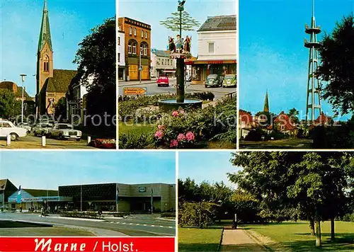 AK / Ansichtskarte Marne_Holstein Kirche Brunnen Turm Park Marne_Holstein