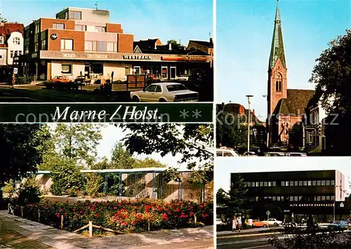 AK / Ansichtskarte Marne_Holstein Westbank Kirche Garten Sparkasse Marne_Holstein
