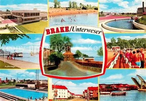 AK / Ansichtskarte Brake_Unterweser Hallenbad Strand Aussenkaje Strandbad Freibad Brake Nord Bruecke Brake Unterweser