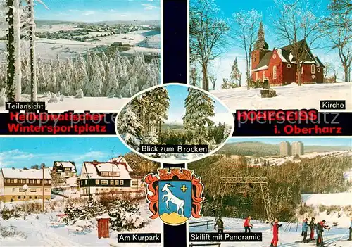 AK / Ansichtskarte Hohegeiss_Harz Teilansicht Kirche Am Kurpark Skilift mit Panoramic Hohegeiss Harz