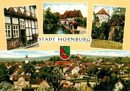 AK / Ansichtskarte Hornburg_Wolfenbuettel Fachwerkhaus Kanal Turm Panorama Hornburg Wolfenbuettel