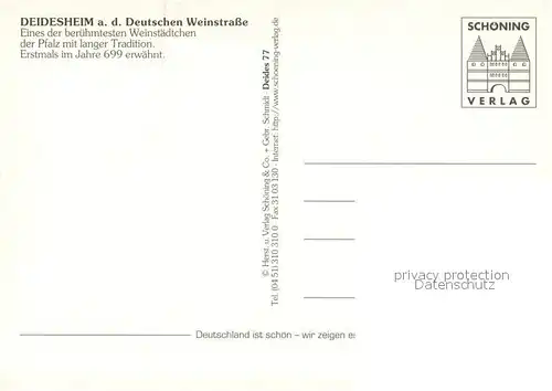 AK / Ansichtskarte Deidesheim Rathaus Geissenbrunnen Am Koenigsgarten Spital Anlage St Ulrich Kirche Brunnen am Kaisergarten Deidesheimer Hof Deidesheim