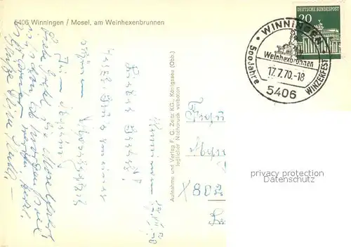 AK / Ansichtskarte Winningen_Mosel Am Weinhexenbrunnen Winningen Mosel
