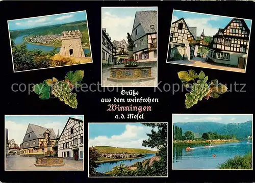 AK / Ansichtskarte Winningen_Mosel Fliegeraufnahme Weinhexenbrunnen Fachwerkhaeuser Panorama Moselpartie Winningen Mosel