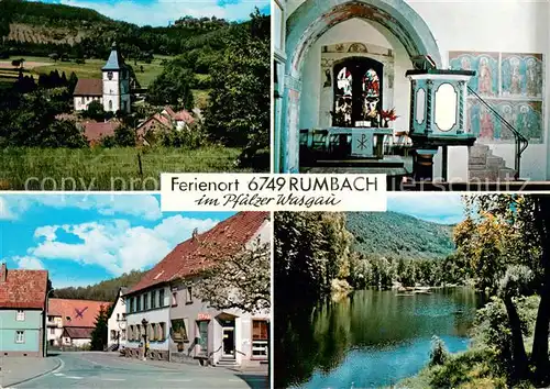 AK / Ansichtskarte Rumbach_Rheinland Pfalz Wehrkirche Fresken Ortspartie Brauntalweiher Rumbach_Rheinland Pfalz