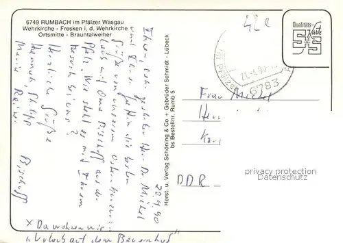 AK / Ansichtskarte Rumbach_Rheinland Pfalz Wehrkirche Fresken Ortspartie Brauntalweiher Rumbach_Rheinland Pfalz