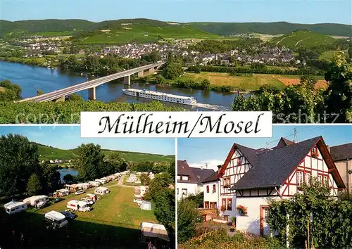 AK / Ansichtskarte Muelheim_Mosel Fliegeraufnahme Campingplatz Fachwerkhaeuser Muelheim Mosel