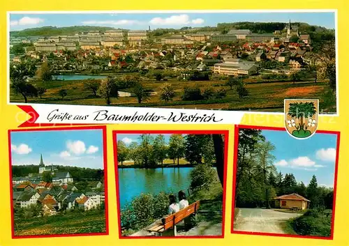 AK / Ansichtskarte Westrich_Baumholder Panorama Kirchen Partie am Weiher Waldhaus 