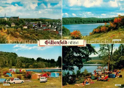 AK / Ansichtskarte Gillenfeld_Eifel Kirchen Pulvermaar Holzmaar Freibad Gillenfeld_Eifel