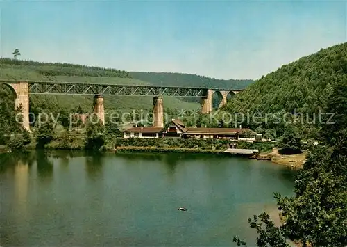 AK / Ansichtskarte Eiswoog Gasthof Forelle mit Eisenbahnbruecke Fliegeraufnahme Eiswoog