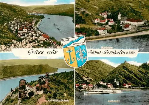 AK / Ansichtskarte Kamp Bornhofen Fliegeraufnahmen mit Kamp und Bornhofen Feindliche Brueder Burgen Rheinschiffahrt Kamp Bornhofen