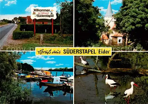 AK / Ansichtskarte Suederstapel Teilansichten Luftkurort an der Eider Bootsanleger Stoerche Suederstapel