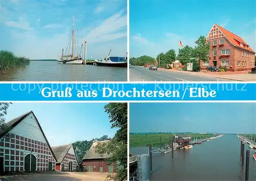 AK / Ansichtskarte Drochtersen An der Elbe Segelboot Gaststaette Alte Scheunen Drochtersen