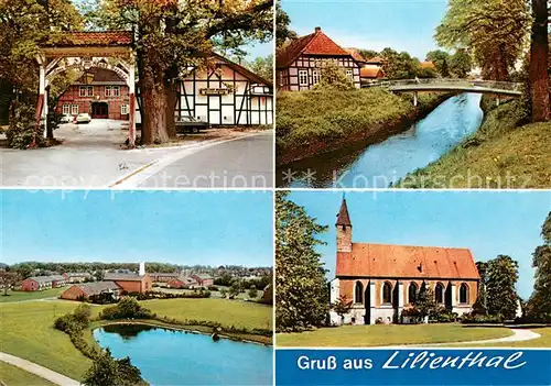 AK / Ansichtskarte Lilienthal_Bremen Gasthof Kirche Partie am Kanal Panorama Lilienthal Bremen