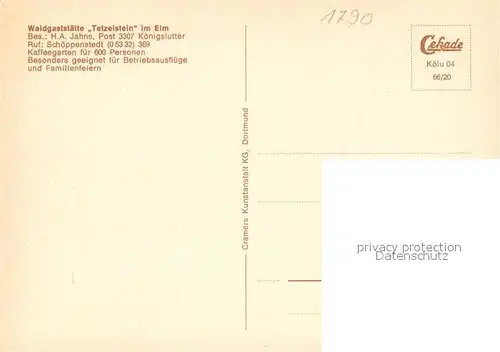 AK / Ansichtskarte Schoeppenstedt Waldgaststaette Tetzelstein Waldweg Im Elm Ehrenmal Schoeppenstedt