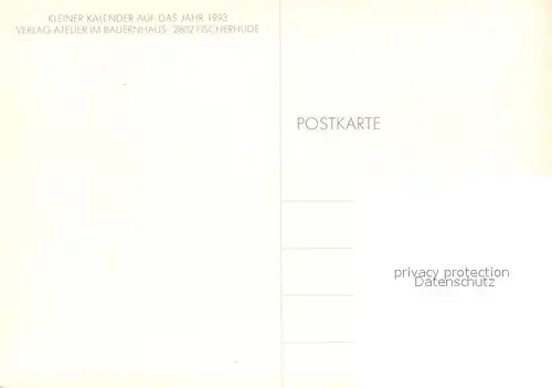 AK / Ansichtskarte Fischerhude Verlag Atelier im Bauernhaus Kleiner Kalender auf das Jahr 1993 Fischerhude