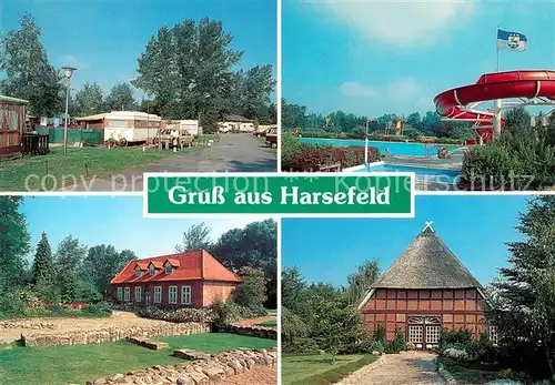 AK / Ansichtskarte Harsefeld Campingplatz Freibad Reetdachhaus Harsefeld