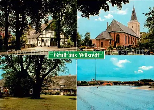 AK / Ansichtskarte Wilstedt_Niedersachsen Heimathaeuser Kirche Freibad Wilstedt_Niedersachsen