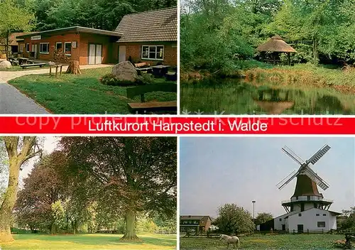 AK / Ansichtskarte Harpstedt Luftkurort im Walde Gaststaette Parkanlagen Partie am Wasser Windmuehle Harpstedt