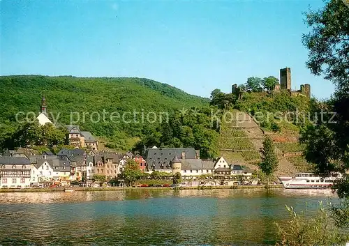 AK / Ansichtskarte Beilstein_Mosel Uferpartie an der Mosel Blick zur Burgruine Metternich Beilstein_Mosel
