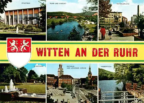 AK / Ansichtskarte Witten_Ruhr Stadtbad Ruhr Viadukt Rathausplatz Innenstadt Stadtpark Rathaus Kirche Hamerteich Witten Ruhr