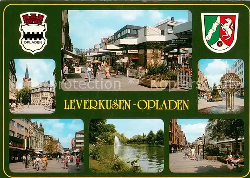 AK / Ansichtskarte Opladen Motive Innenstadt Fussgaengerzone Brunnen Partie am Wasser Wappen Opladen