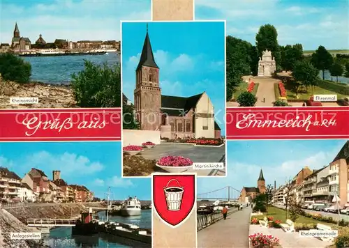 AK / Ansichtskarte Emmerich_Rhein Rheinansicht Ehrenmal Kirche Anlegestellen Rheinpromenade Emmerich Rhein