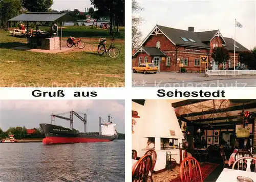 AK / Ansichtskarte Sehestedt_Eider Nord Ostsee Kanal Hochseeschiff Landhaus Pension Alte Schmiede Sehestedt_Eider