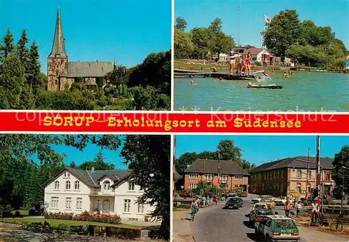 AK / Ansichtskarte Soerup Kirche Schloss Bahnuebergang Badesee Soerup