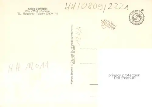 AK / Ansichtskarte Eggstedt_Dithmarschen Fotomontage mit Reh Hase Ente Wild und Gefluegelverkauf Klaus Bornholdt Eggstedt_Dithmarschen