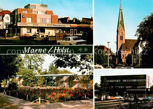 AK / Ansichtskarte Marne_Holstein Westbank Kirche Sparkasse Rosengarten Marne_Holstein