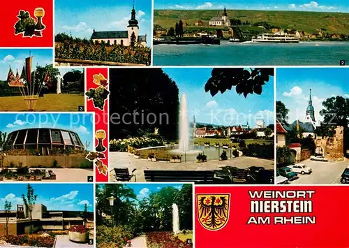 AK / Ansichtskarte Nierstein_Rhein St Kilians Kirche Rheinpartie Parkanlagen Sporthalle Realschule Wasserspiele Martinskirche Nierstein_Rhein