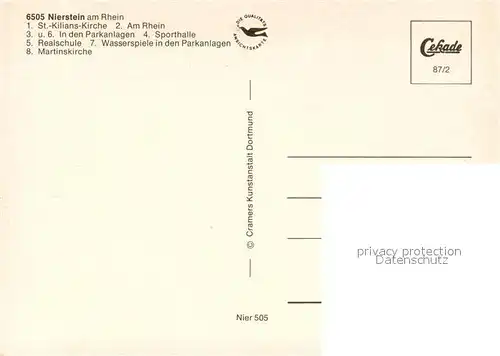 AK / Ansichtskarte Nierstein_Rhein St Kilians Kirche Rheinpartie Parkanlagen Sporthalle Realschule Wasserspiele Martinskirche Nierstein_Rhein