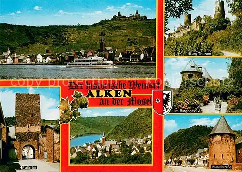 AK / Ansichtskarte Alken_Koblenz Moselpartie Burg Thurant Im Burghof Fallertor Moselstrasse Alken_Koblenz