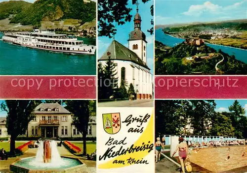 AK / Ansichtskarte Bad_Niederbreisig MS Koeln Kirche Rheinpartie Brunnen Schwimmbad Bad_Niederbreisig