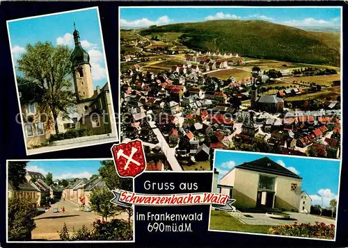 AK / Ansichtskarte Schwarzenbach_Wald Kirche Fliegeraufnahme Strassenpartie  Schwarzenbach Wald