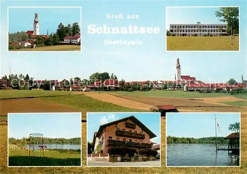AK / Ansichtskarte Schnaitsee Kirche Hotel Panorama Spielplatz Gasthof Badesee Schnaitsee