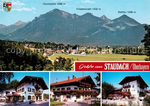 AK / Ansichtskarte Staudach_Oberbayern Panorama mit Hochplatte Friedensrath Staffen Gasthoefe Staudach Oberbayern