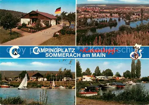 AK / Ansichtskarte Sommerach Campingplatz Katzenkopf Fliegeraufnahme Bootshafen Sommerach