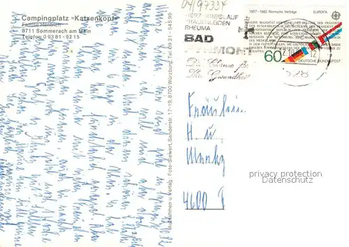 AK / Ansichtskarte Sommerach Campingplatz Katzenkopf Fliegeraufnahme Bootshafen Sommerach