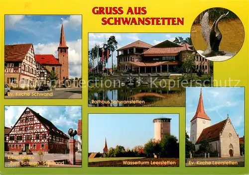 AK / Ansichtskarte Schwanstetten Ev Kirche Schwand Rathaus Erbschaenke Zum Schwan Wasserturm mit ev Kirche Leerstetten Schwanstetten