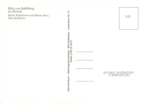 AK / Ansichtskarte Staffelstein Fliegeraufnahme mit Schoenbrunn und Kloster Banz Portrait Viktor von Scheffel Staffelstein