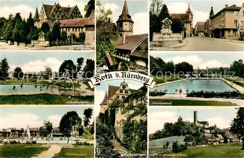 AK / Ansichtskarte Roth_Nuernberg Ortsansichten Hauptstrasse Freibad Schloss Ratibor Schloss Abenberg Roth Nuernberg