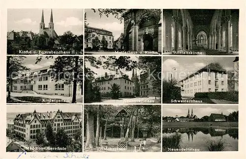 AK / Ansichtskarte Neuendettelsau Kirche Feierabendhaus Kindergarten Maedchen Oberschule Waldkruzifix Schwesternhaus Partie am Wasser Neuendettelsau