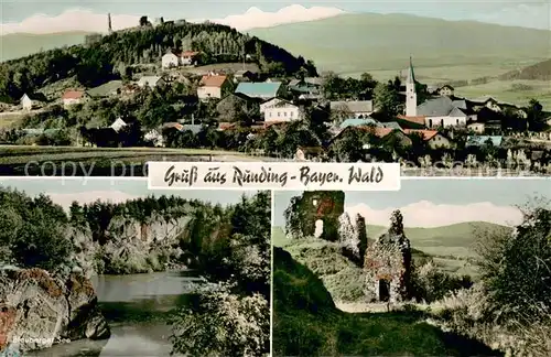AK / Ansichtskarte Runding_Cham Ortsansicht mit Kirche Natur Felsen Ruine Landschaftspanorama Bayerischer Wald Runding Cham