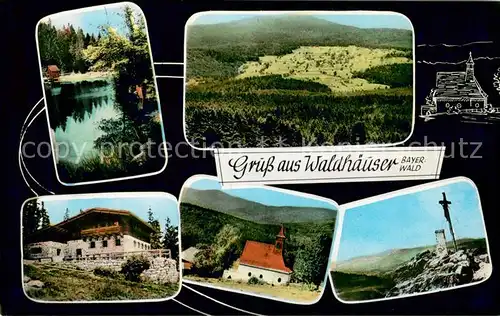 AK / Ansichtskarte Waldhaeuser_Neuschoenau Gasthaus Pension Zum Lusen Bergdorf Landschaftspanorama Bayerischer Wald Kapelle Kreuz Waldhaeuser Neuschoenau