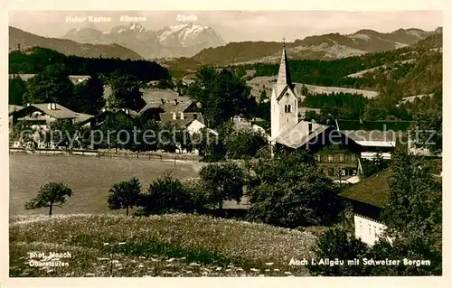 AK / Ansichtskarte Aach_Oberstaufen Ortsansicht mit Kirche Schweizer Berge Aach_Oberstaufen